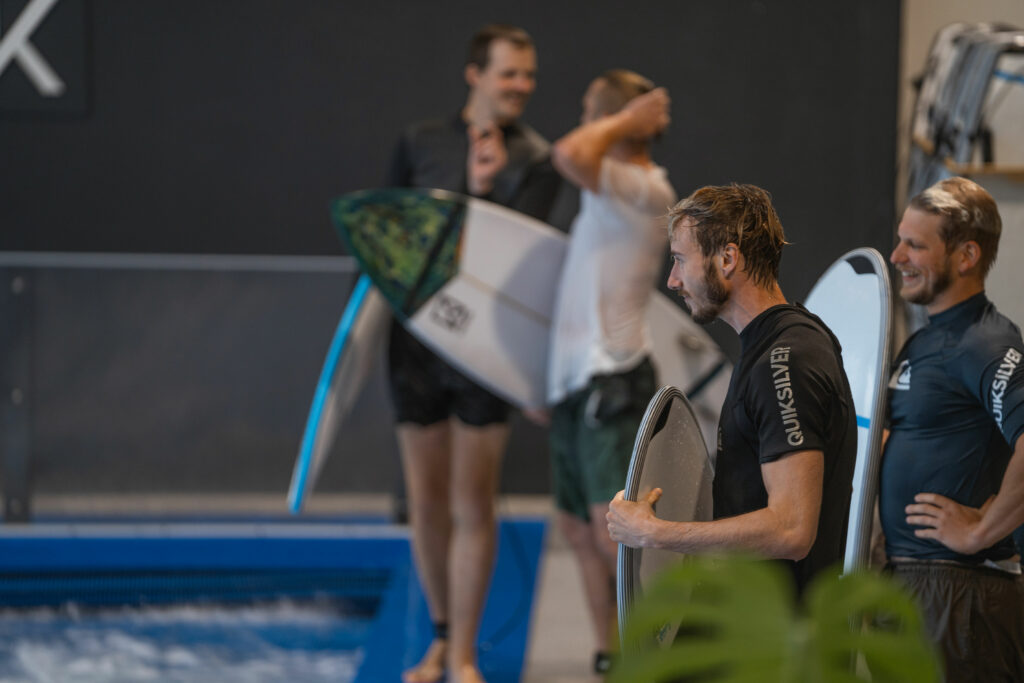 Surfer standing on the site of the pool at Wellenwerk